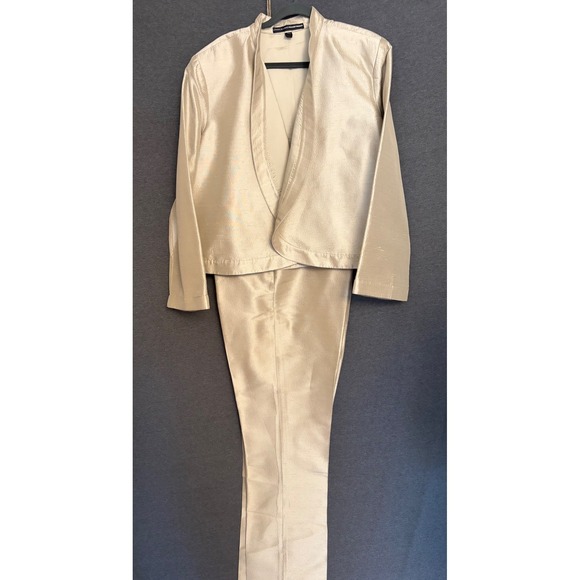 Linda Allard Ellen Tracy Pants - Linda Allard Ellen Tracy 100% Silk Pant Suit Champagne Gold Metallic 2pc Set 16